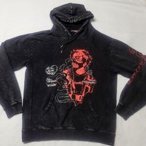 Corpse Husband Hoodie Mens L Black Sweatshirt Anime Miss You Acid Wash Jumper